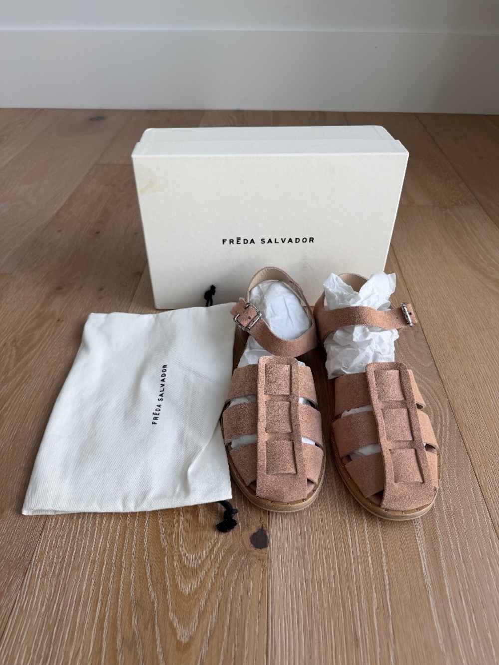 Freda Salvador Sera Fisherman Sandals Blush Suede Size 11/10.5 NIB Bestseller!